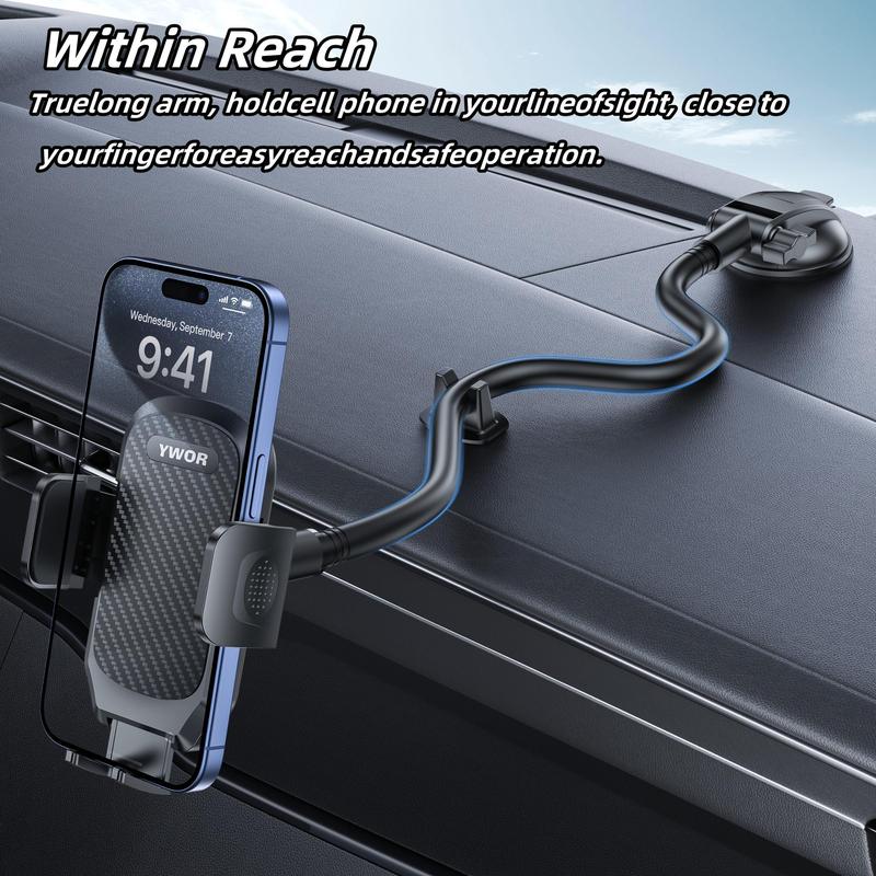 Car Windshield Phone Holder, Long Arm Car Phone Holder Mount, Dashboard Windshield Strong Suction Cup Cell Phone Holder for Car Truck, Car Accessories