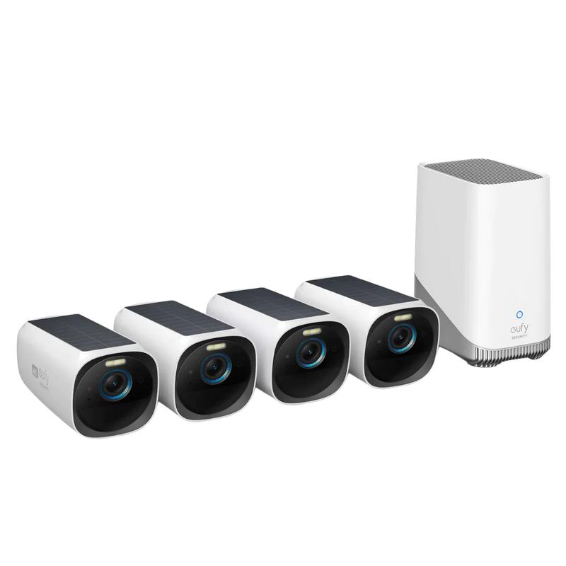 eufy Security eufyCam S330 (eufyCam 3) 4-Cam Kit, Security Camera Outdoor Wireless, 4K with Integrated Solar Panel, Face Recognition AI, Expandable Local Storage, Spotlight, No Monthly Fee