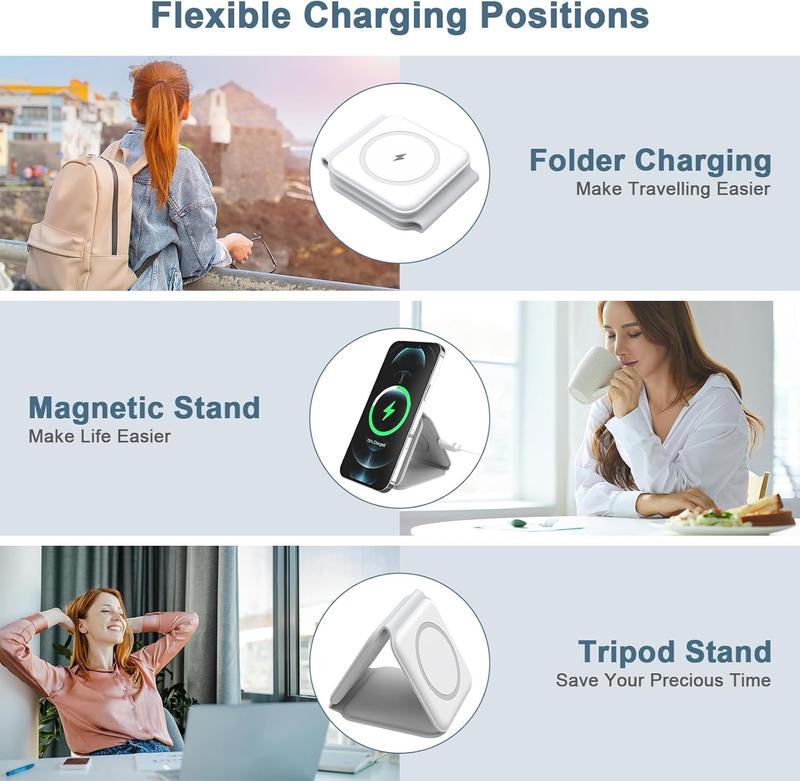 3-in-1 Foldable Wireless Charger for iPhone15 14 13 12 SE 11 with Magnetic Fast Charging Pad and iWatch Charging - Compact and Portable Smartphone Cellphone