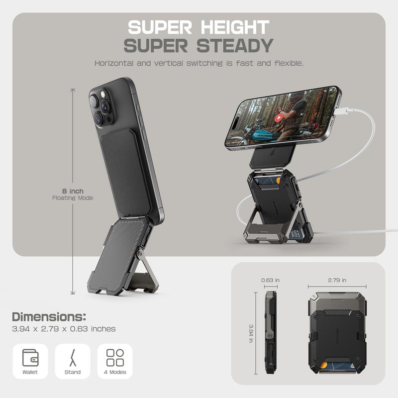 SUPCASE Magnetic Wallet  [Hold 5 Cards] with Stand Compatible with MagSafe, [Adjustable Stand] [RFID Blocking] Tripod Phone Stand Magnetic Credit Card Holder for iPhone 16 15 14 13 12 Series and Android phone，men wallet stand Includes a magnetic ring