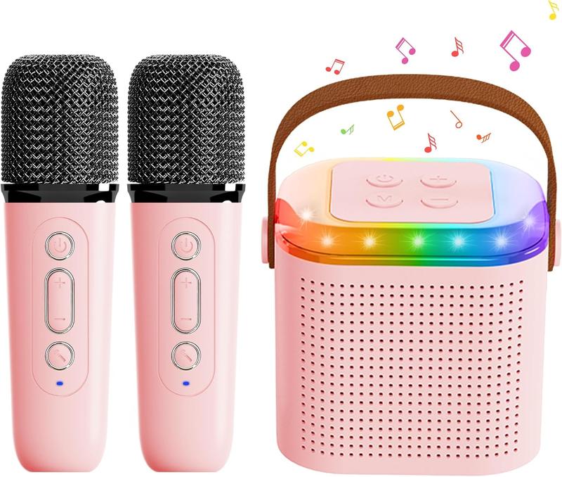 Karaoke Machine for Kids Adults, Portable Bluetooth Speaker with 2 Wireless Microphones, LED Lights, Kids Toys Birthday Gifts for Girls Ages 4 5 6 7 8 9 10 12+ (Pink)