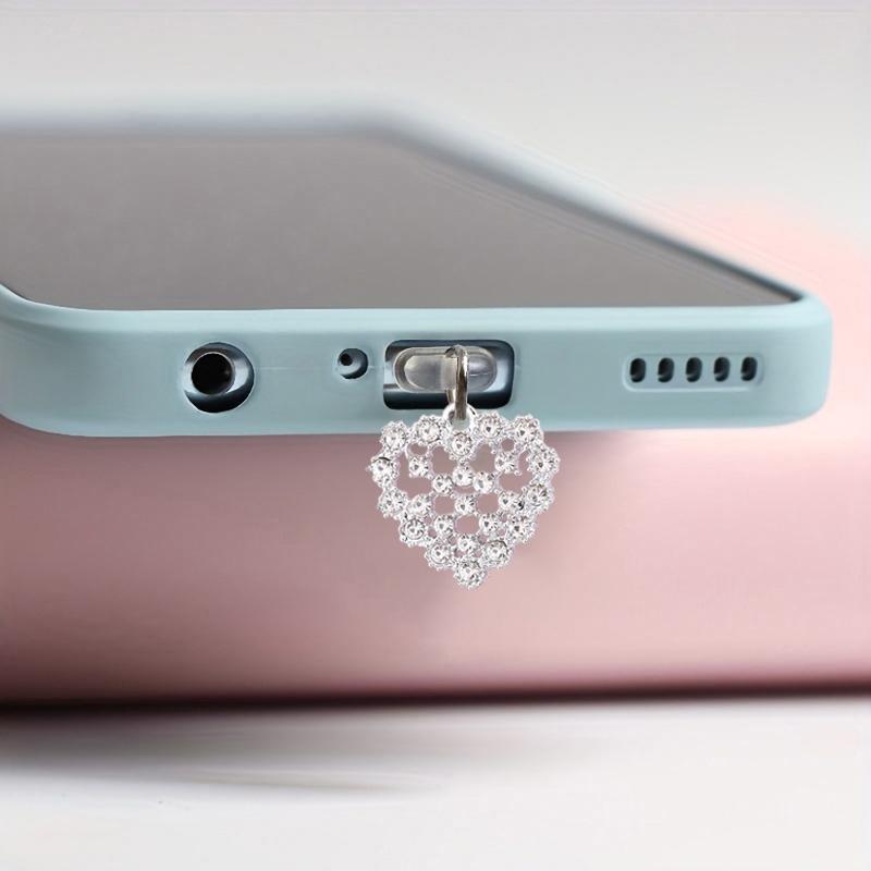 Rhinestone Heart Shaped Phone Charging Port Dust Plug, Mobile Phone Charging Port Dust Plug, Fashion Phone Accessories