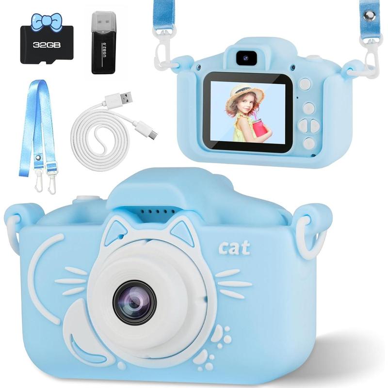 Camera Toys for 6-12  Boys Girls, Camera with Protective  Cover,HD Digital Video Cameras with Dual Lens 32GB SD Card,Christmas Birthday Gift for 6 7 8 9 10 11 12