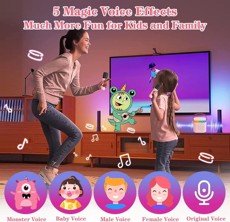 Karaoke Machine for Kids Adults, Portable Bluetooth Speaker with 2 Wireless Microphones, LED Lights, Kids Toys Birthday Gifts for Girls Ages 4 5 6 7 8 9 10 12+ (Pink)