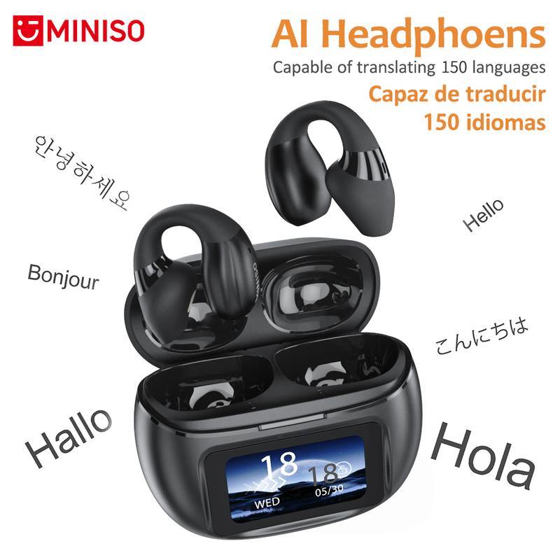 MINISO X29 AI Translation Open Ear-Clip Wireless Earphones Noise Cancellation Bluetooth V5.4 Full Color Display Earphone Touch Screen With Double Mic Long Battery Charging Case