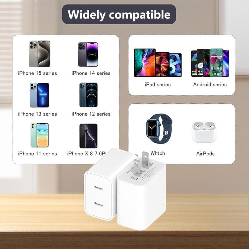 USB C Fast Charger Block, USB C Charging Adapter, Dual Ports Wall Plug Charger, Fast Type-C Charger for iPhone, iPad, Galaxy, Pixel