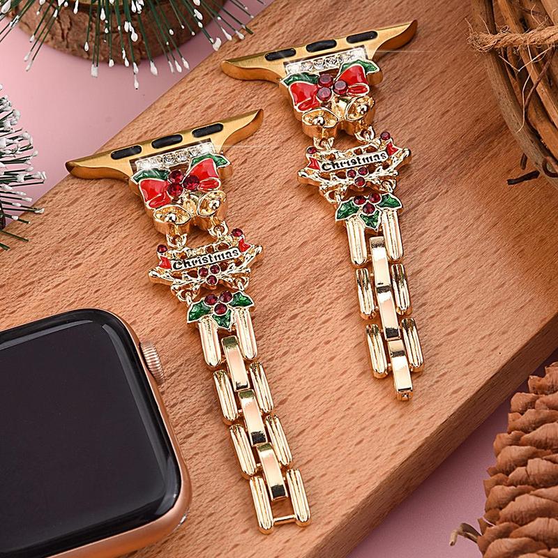 Rhinestone Decorated Watch Band (Band Only), Cute Christmas Theme Watch Band for Women, Smart Watch Accessories for Apple Watch Ultra2 10 9 8 7 6 SE2 5 4 3 2 1