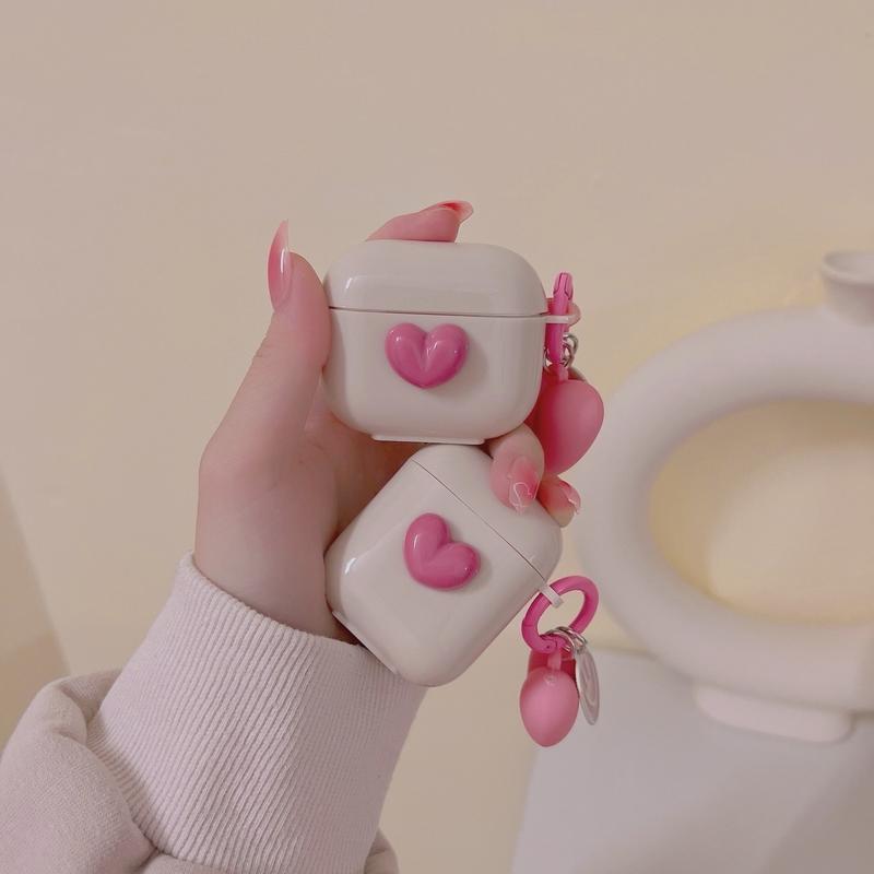 Cute creamy heart AirPods case soft silicone with charm keychain kawaii girl AirPods 1 2 3 pro pro2