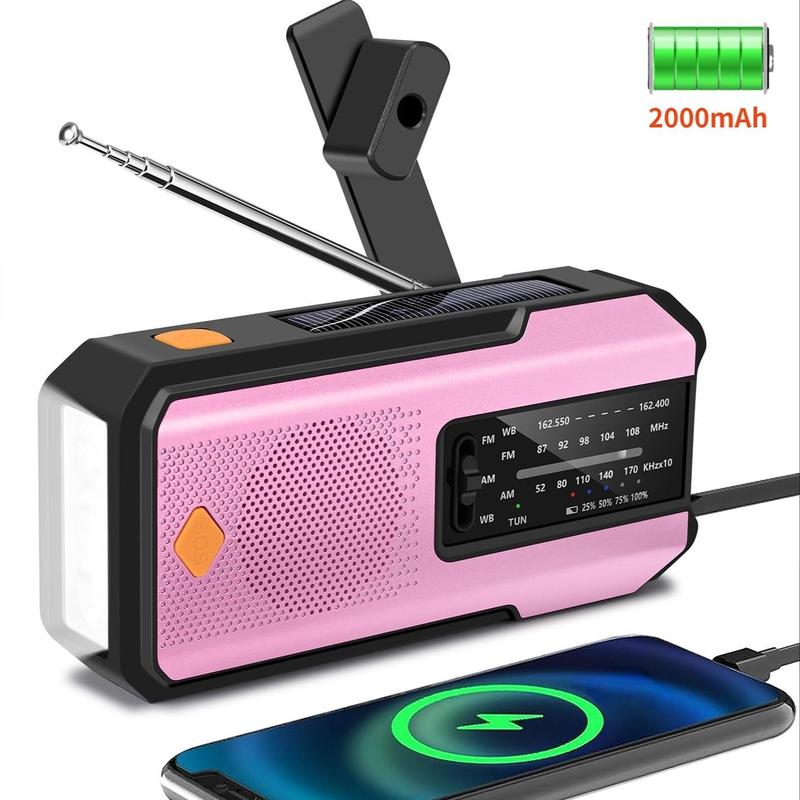 Emergency Hand Crank Radio, Multipurpose AM FM Portable Weather Radio with 3 LED Flashlight, 2000mAh Power Bank Phone Charger for Outdoor Camping