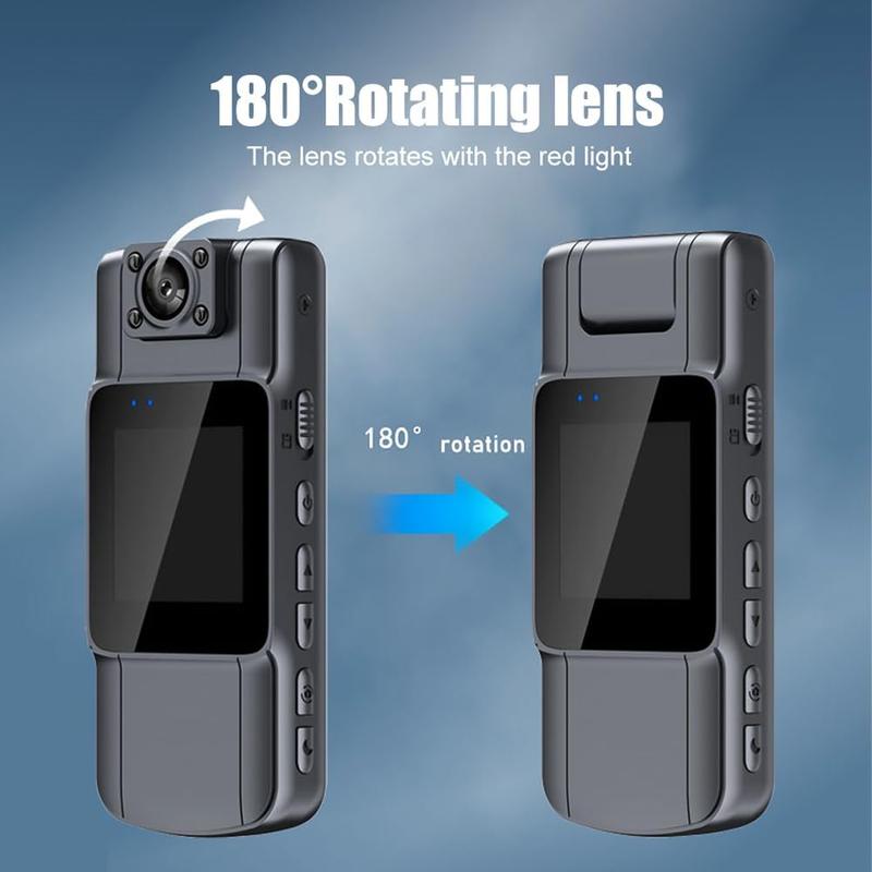 4K UHD Mini Body Camera with Audio and Video Recording 150°Wide Angle 180°Lens Rotatable 7 Hour Battery Life Video Camera with 1.54in TFT Screen Night Vision Detection for Daily Record Service