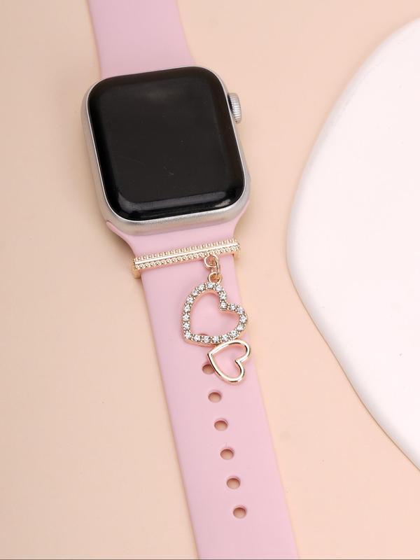 Double Heart Design Rhinestone Decor Watch Band Decoration Ring for Smart Watches Silicone Strap 38 40 41 42mm, Fashionable Watch Strap Charm, Watch Accessories