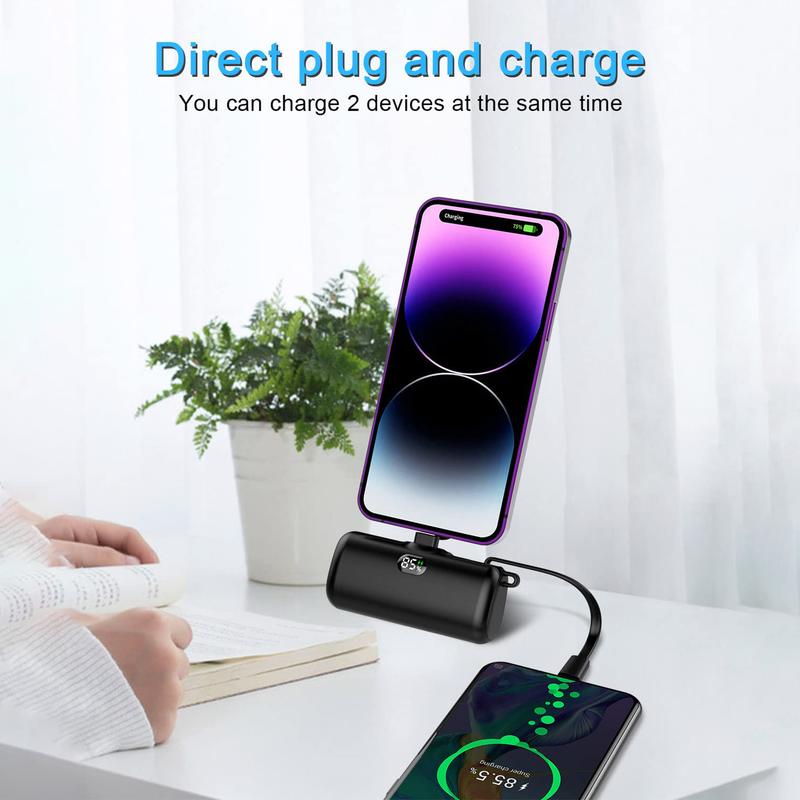 Mini Fast Charging power bank,capsule power phone charger 6500mAh,portable charger with Dual USB-C ports，Compact Battery Pack for iPhone&Android, USB C Cable, LCD Display