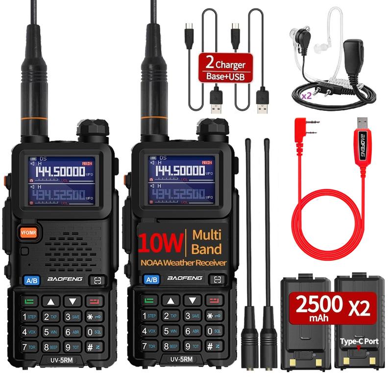 BAOFENG Radio 5RM 10W Ham Radio Long Range Handheld (Upgrade of UV-5R) Two Way Radio NOAA Weather Receiver Rechargeable Walkie Talkies with Programming Cable&Acoustic Tube Earpieces ，2Pack Audio Charging Audio Charging Audio Charging