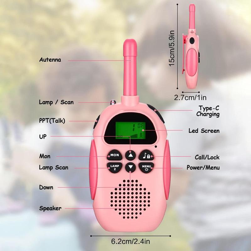 Rechargeable Walkie Talkie, Portable Handheld FM Radio Walkie Talkie with Lanyard, Outdoor Camping Game Equipment, Birthday & Festival Gift