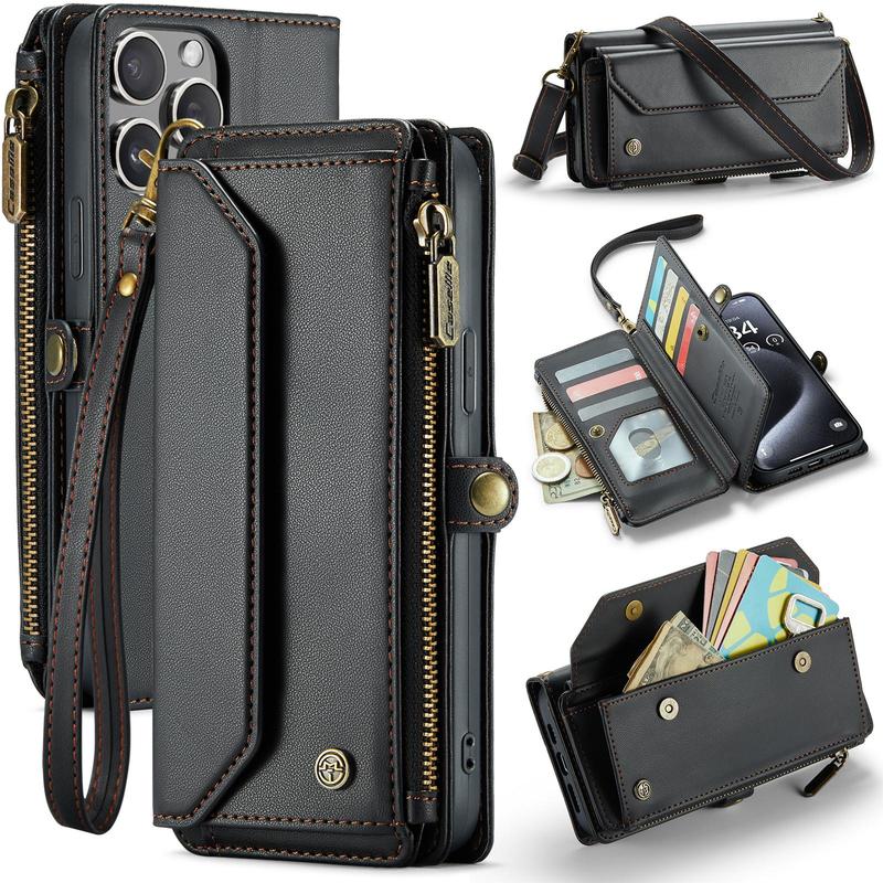 Magnetic Flip Phone Case with Lanyard, 1 Count RFID Blocking Phone Wallet Case, Phone Accessories for iPhone 13 12 11 Pro Max SE 2022 XR XS Max