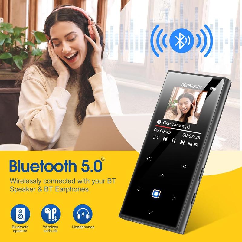 64GB Mp3 Player  5.0,  Portable Digital Lossless Music Player with FM Radio, Built-in Speaker, Touch Button, Voice Recorder, Lightweight for , Up to 128GB, Headphone Included