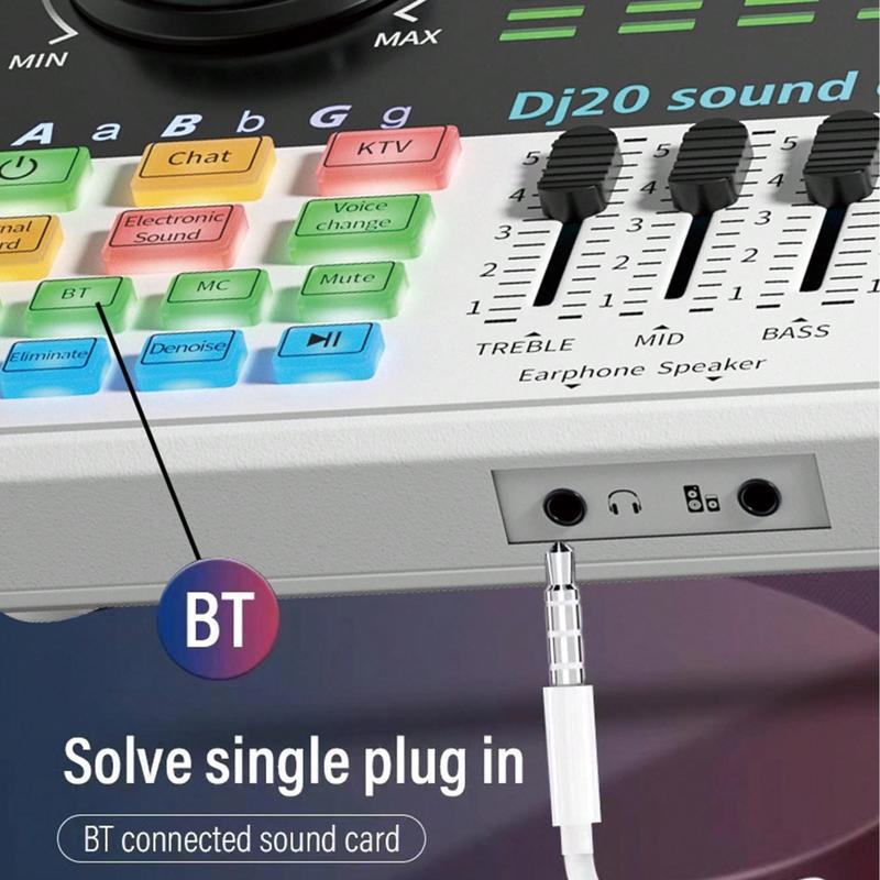 Dj20 Live Streaming Audio Mixer And Pro-BM800 Microphone With Bluetooth Audio Interface, Mute Button, Individual Controls, Volume Faders, Noise Cancellation, 48V Phantom Power For Recording, Streaming, Multi-Platform Use (DJ20 White)