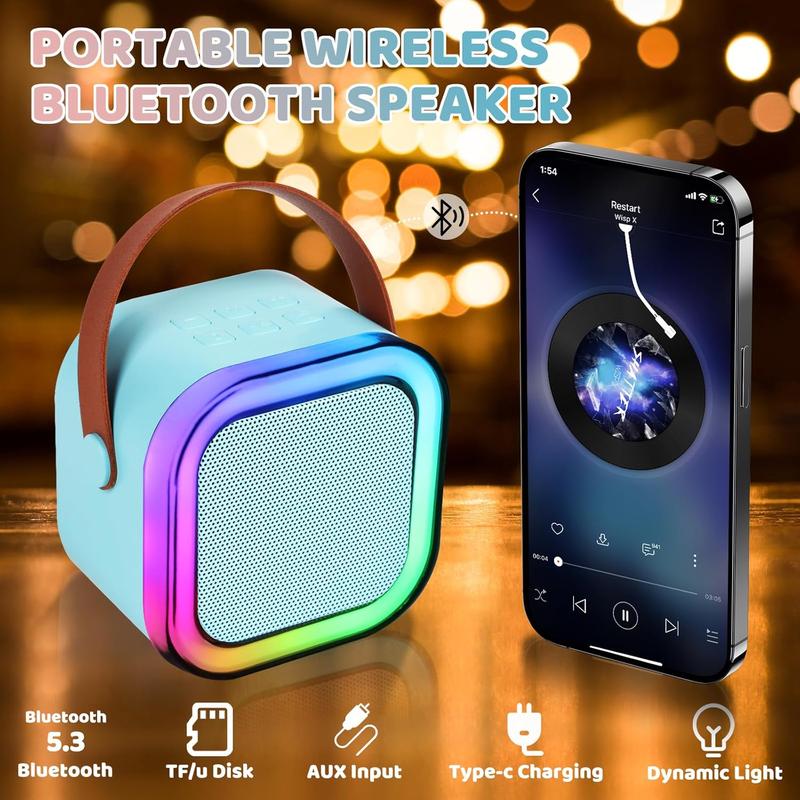 Wireless Karaoke Speaker System with RGB LED Lights & Subwoofers, Portable Bluetooth Audio Device with Dual Mics, Perfect for Travel & Parties