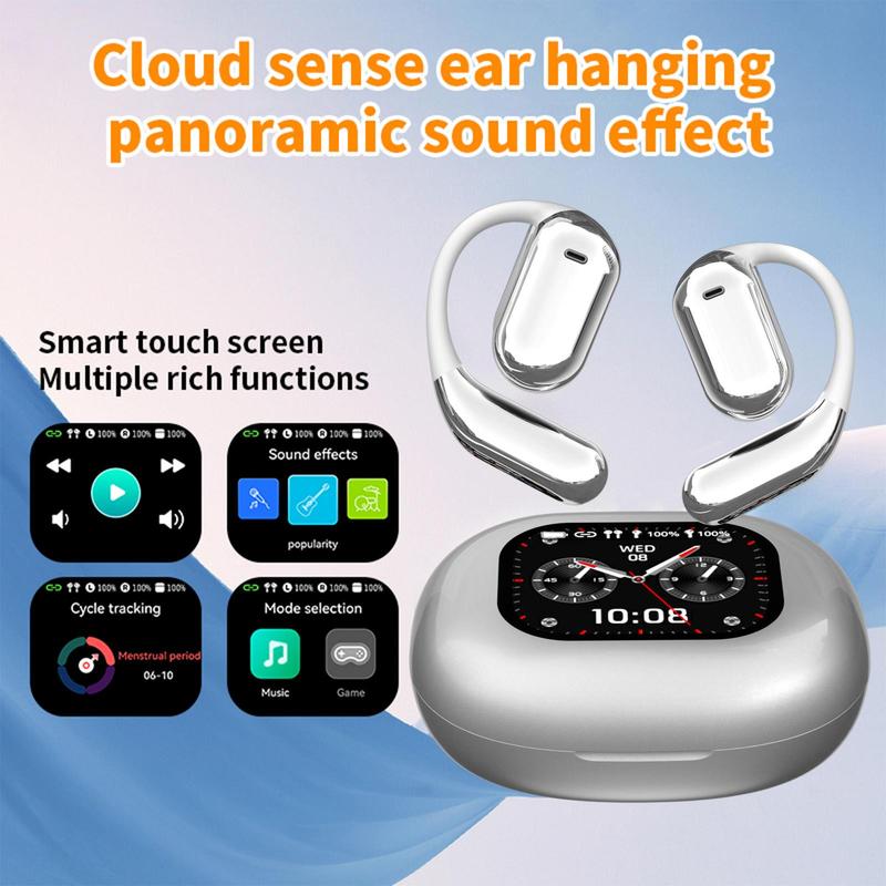 LIFEBEE Wireless Open-ear Earbuds, 1 Pair LCD Full Color Touch Screen Long Play Time OWS Headphones, Immersive Premium Sound Long Distance Connection Headset with Charging Case