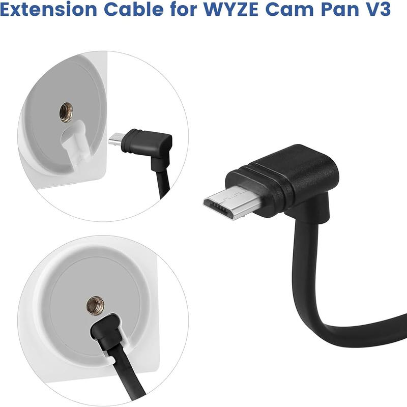 WYZE Cam Pan V3 60 ft Extension Cable - L-Shaped Flat Power Cord, Black