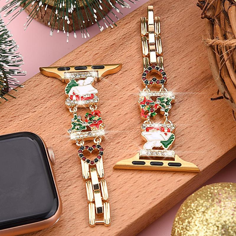 Rhinestone Decorated Watch Band (Band Only), Cute Christmas Theme Watch Band for Women, Smart Watch Accessories for Apple Watch Ultra2 10 9 8 7 6 SE2 5 4 3 2 1