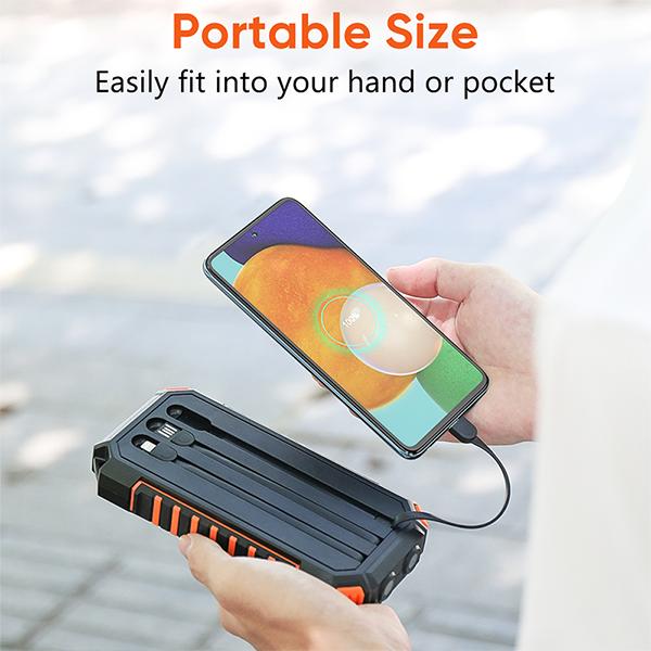 Solar Charger Power Bank - 27000mAh Portable Phone Charger with Built-in USB Cables 3.0A Fast Charge Battery Pack, 5 Outputs & 2 Inputs for Smartphone, Tablet,Best Christmas Gifts