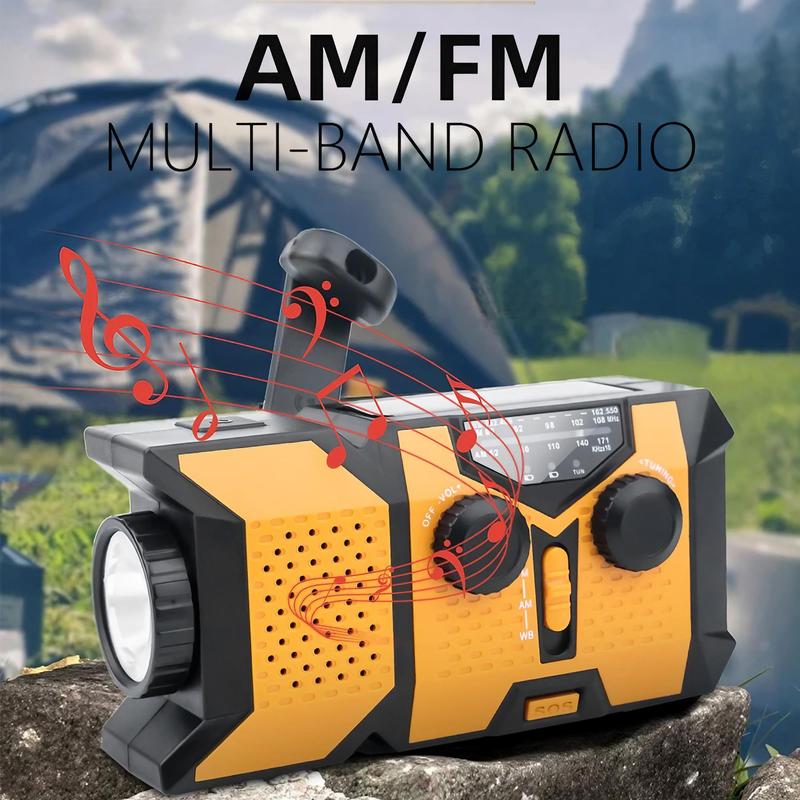 Portable Solar Powered Radio, 1 Count AM FM NOAA Radio with LED Flashlight, Emergency Hand Crank Radio with 2000mAh Power Bank Function for Indoor & Outdoor Camping