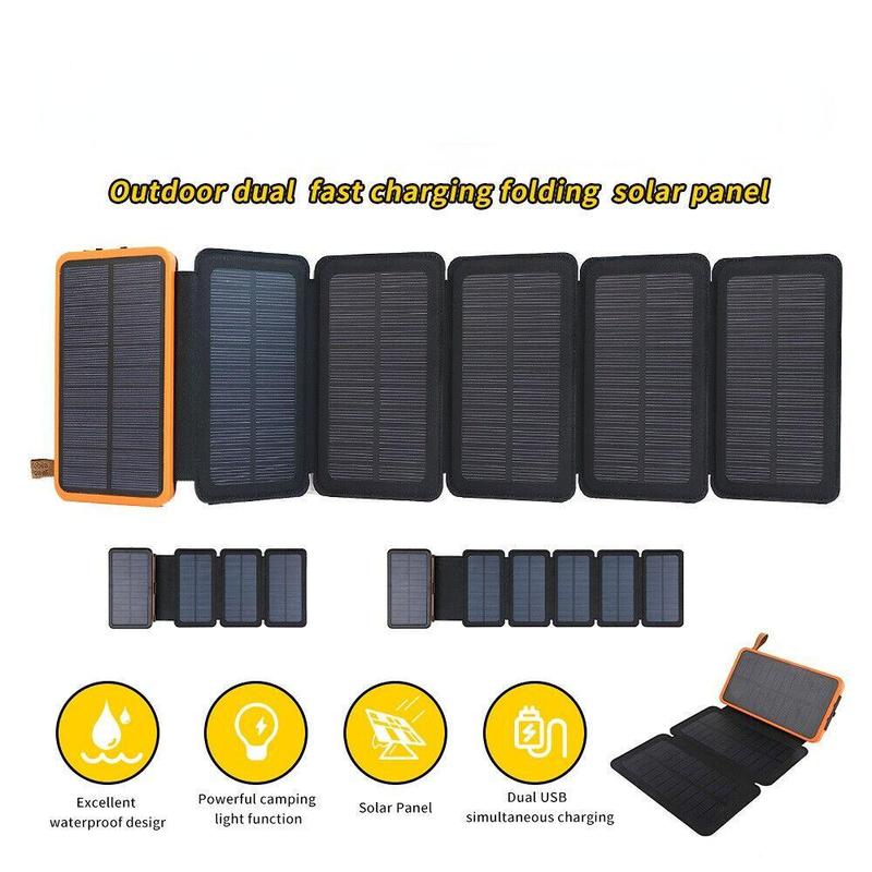 Solar Charger 26000mAh, Outdoor USB C Portable Power Bank with 6 Solar Panels, Fast Charge External Battery Pack with 2 USB Outputs Compatible with Smartphones, Tablets, etc.