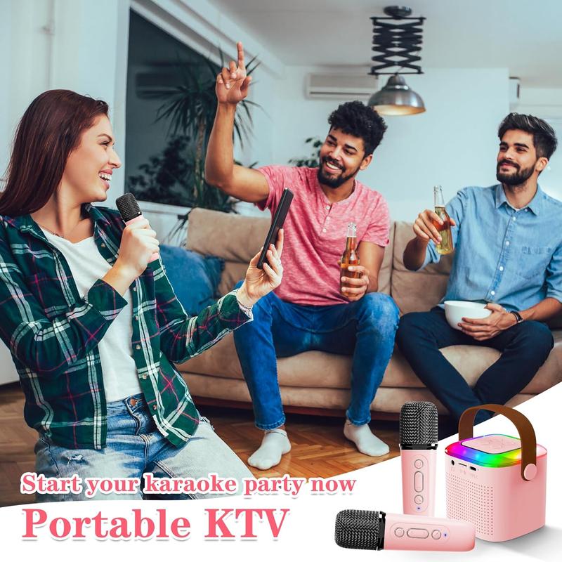 Karaoke Machine for Kids Adults, Portable Bluetooth Speaker with 2 Wireless Microphones, LED Lights, Kids Toys Birthday Gifts for Girls Ages 4 5 6 7 8 9 10 12+ (Pink)