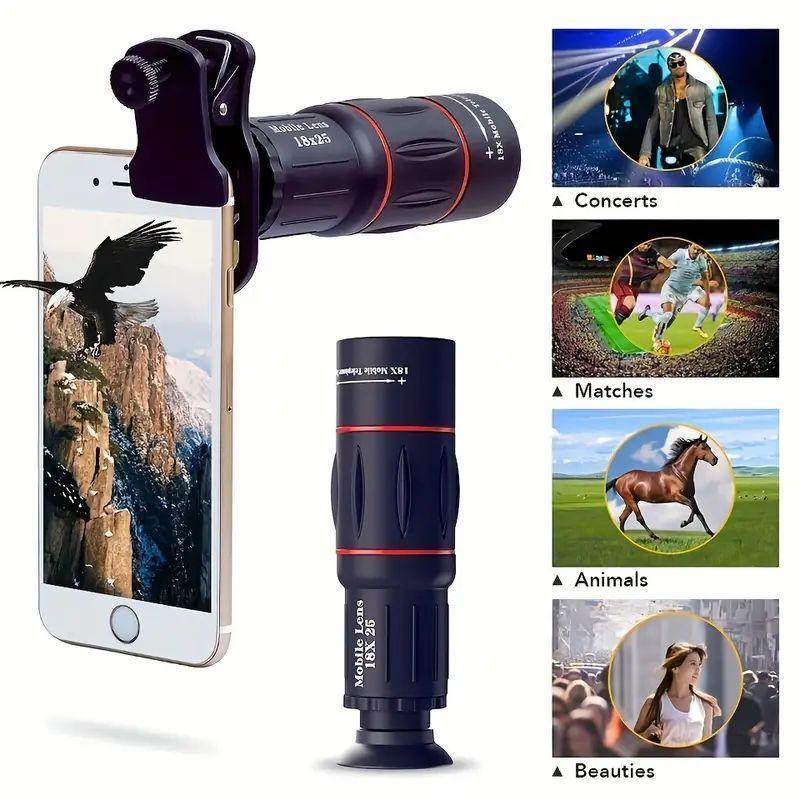 Universal Cell Phone External Telephoto Lens, 18 Times Optical Zoom Phones Lens, Cell Phone Camera Monocular Lens, Suitable for Most Smartphones, Concert Use, Phone Accessories, Content Creator Tools