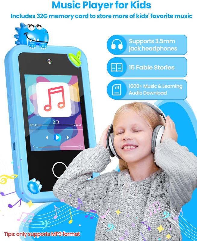 Kids Smartphone Toy, Unicorn Gift, Touch Screen MP3 Player Learning Toy with 32G SD Card with Camera, Birthday Gift