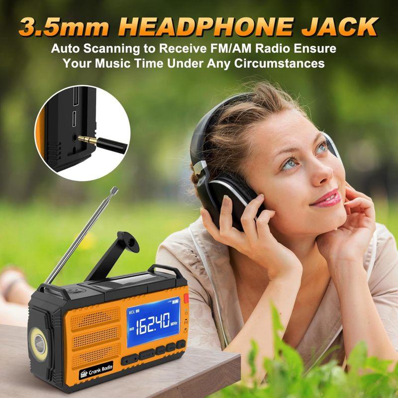 Emergency Weather Radio Solar Hand Crank Emergency Radio 10000mAh AM FM NOAA Weather Radio with LCD Display 3 Mode Flashlight SOS Alarm Compass Headphone Jack for Home Camping Emergency