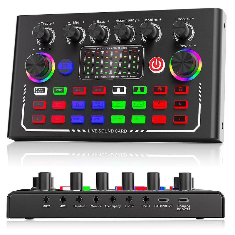 Wireless DJ Mixer, RGB Light Button DJ Mixer, Game Singing Live Sound Control Equipment, Live Atmosphere Broadcast Equipment, Audio Device