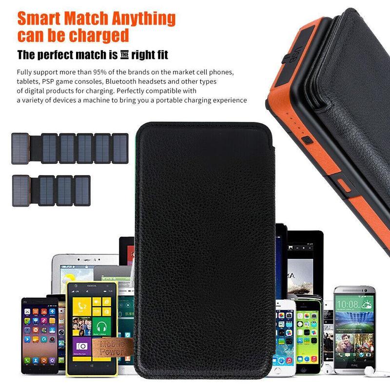 Solar Charger 26000mAh, Outdoor USB C Portable Power Bank with 6 Solar Panels, Fast Charge External Battery Pack with 2 USB Outputs Compatible with Smartphones, Tablets, etc.