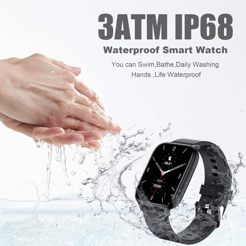 Smart Watch for Men Women Compatible with iPhone Samsung Android Phone 1.69 inch Full Touch Screen IP68 Waterproof Bluetooh Fitness Tracker Heart Rate   Sleep Monitor, Black