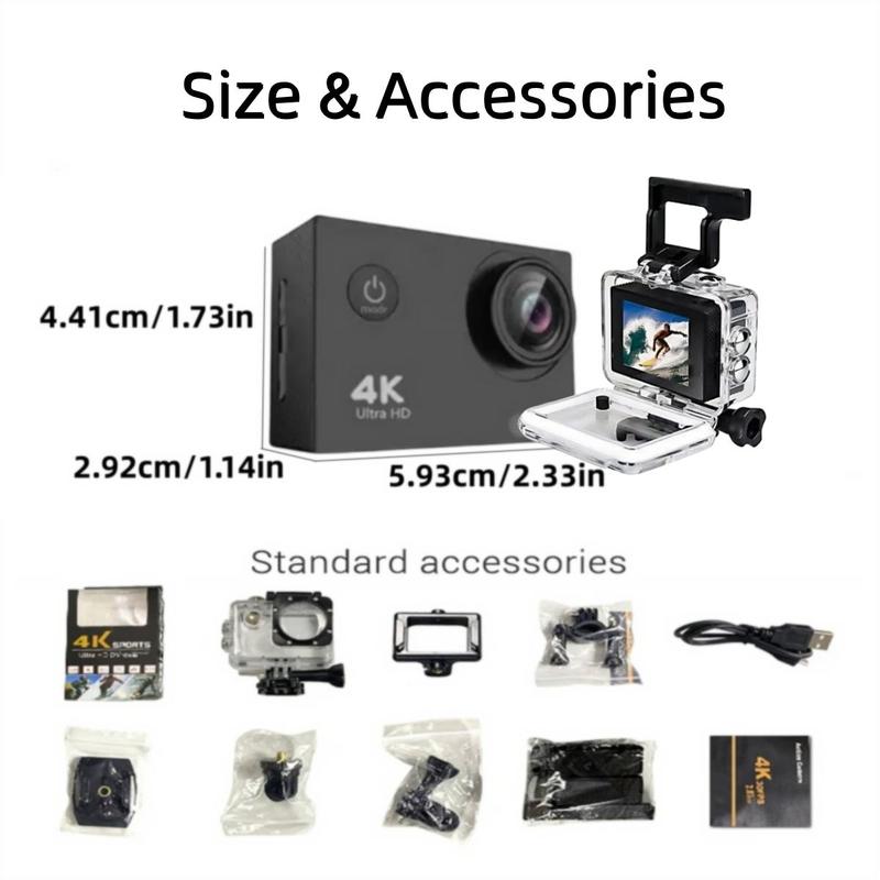 4K Ultra-HD Action Camera, WiFi Sport Camera, Waterproof Camera with Wide Angle, Outdoor Sport Camera Suitable for Cycling, Skiing, Surfing, Underwater Diving